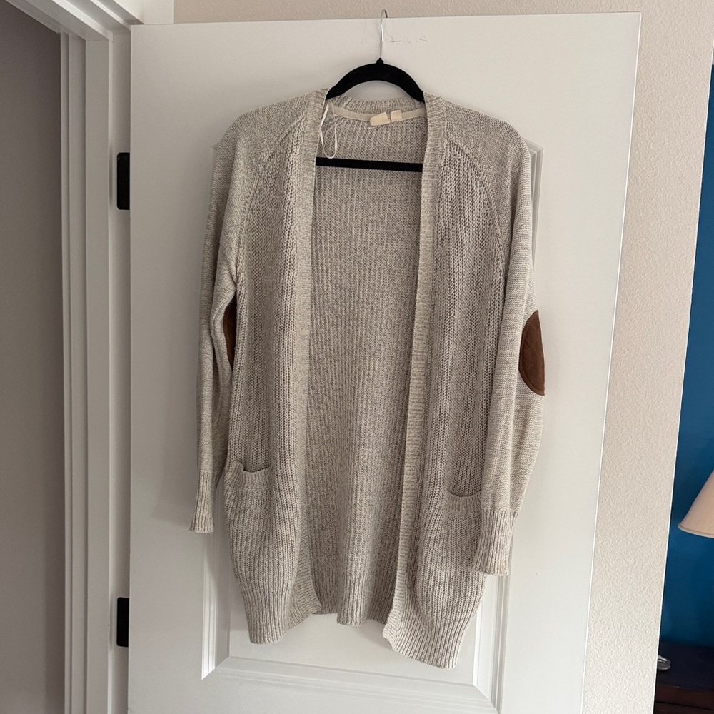 Women's Cream Cardigan Sweater with Brown Accents